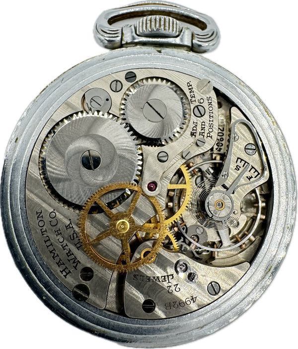 Antique 16S Hamilton 24 Hour Dial G.C.T. Military Pocket Watch 4992B Chrome