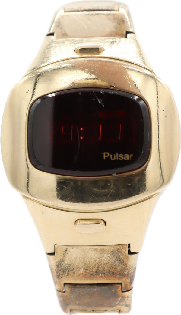 Vintage 37mm Pulsar 5201-2 Pulsar Men's Quartz LCD Wristwatch Japan 14k GF