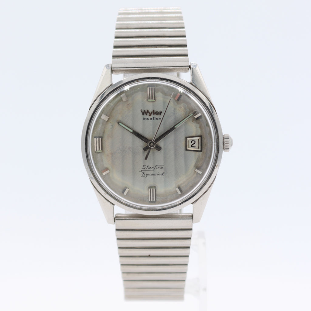 Vintage 34mm Wyler Star Fire Tapestry Men's Automatic Wristwatch Swiss Steel