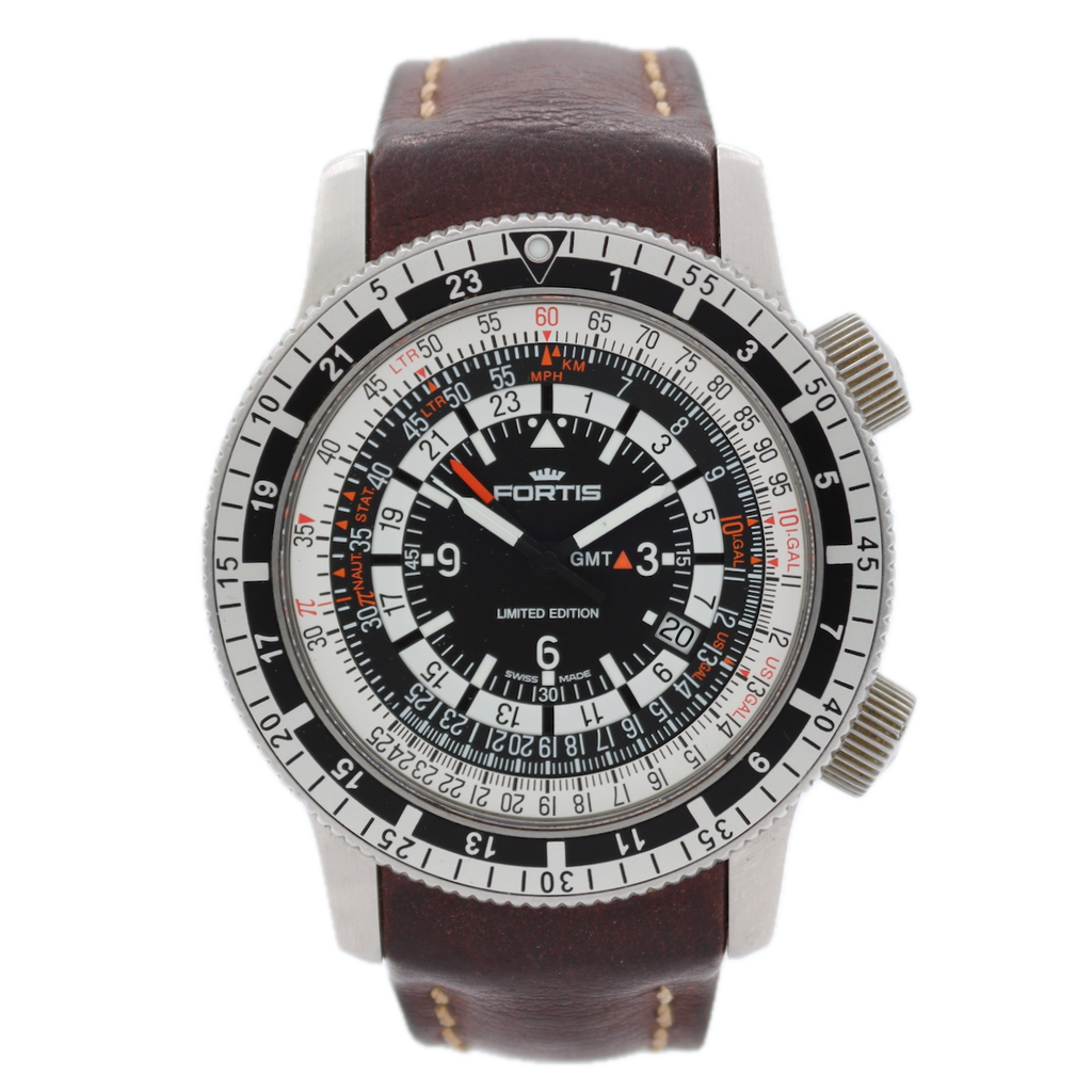 Fortis 669.10.148 B-47 Calculator GMT Men's Automatic Wristwatch 3 Time Zones