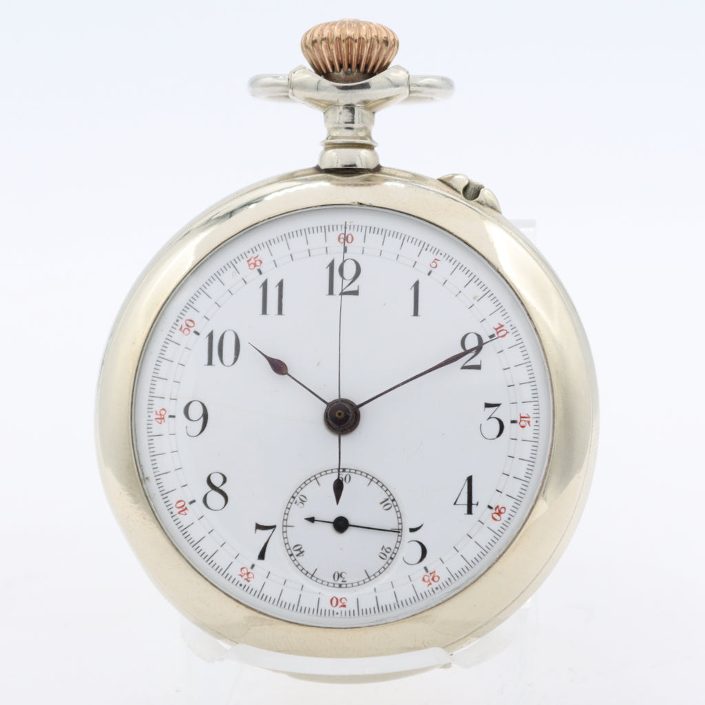 Antique 50mm Unbranded Engraving Mechanical Chronograph Pocket Watch Swiss