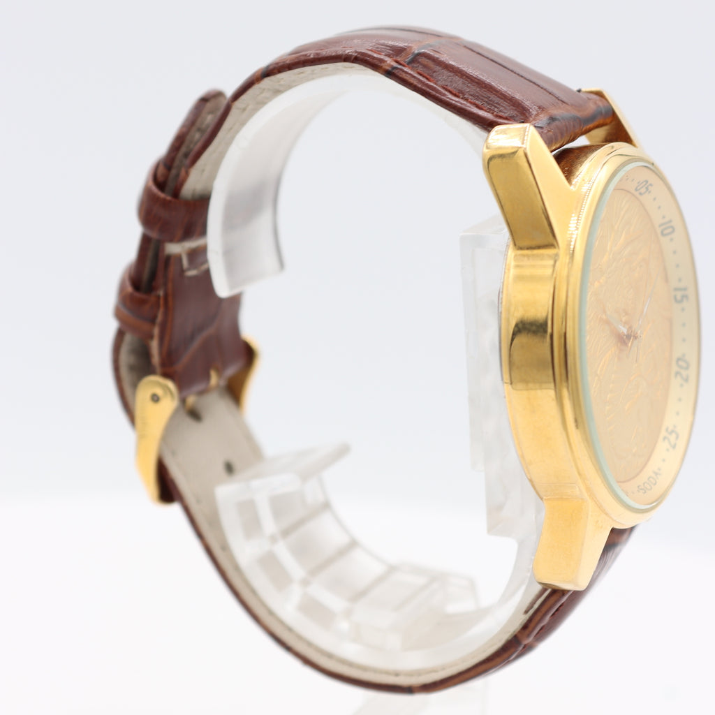 【099】SPECIAL GOLD BROWNティンシャ／アスタマンガルLサイズ Soda Premier SDS104 Dragon Dial Men's Quartz Wristwatch Steel