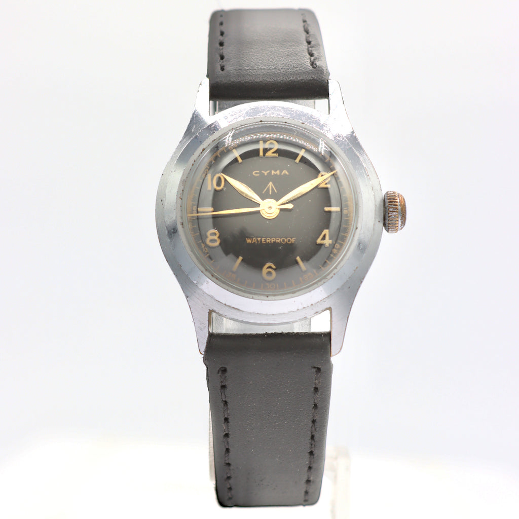 Vintage 30mm Cyma Sportsman Military Style Men's Wristwatch Eterna Steel