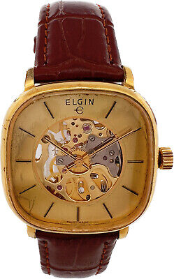 Vintage Elgin Skeleton 17 Jewel Men's Mechanical Wristwatch T44 Swiss Runs