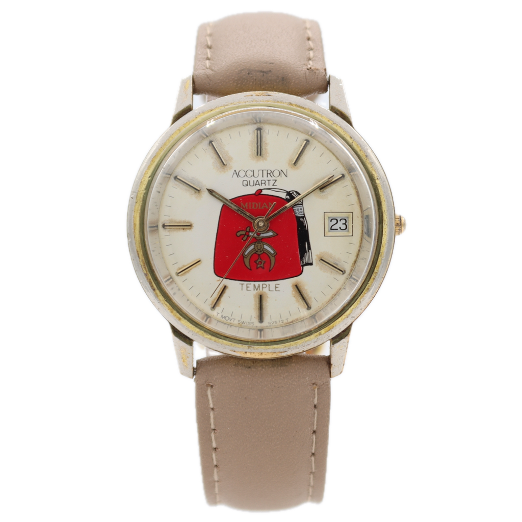 1989 Accutron 92572T Midian Temple Men's Quartz Wristwatch Swiss Gold Tone Date