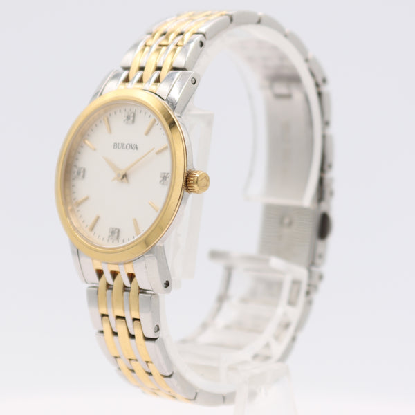 27mm Bulova 98P115 Classic Ladies Quartz Wristwatch Two Tone Four Diamonds