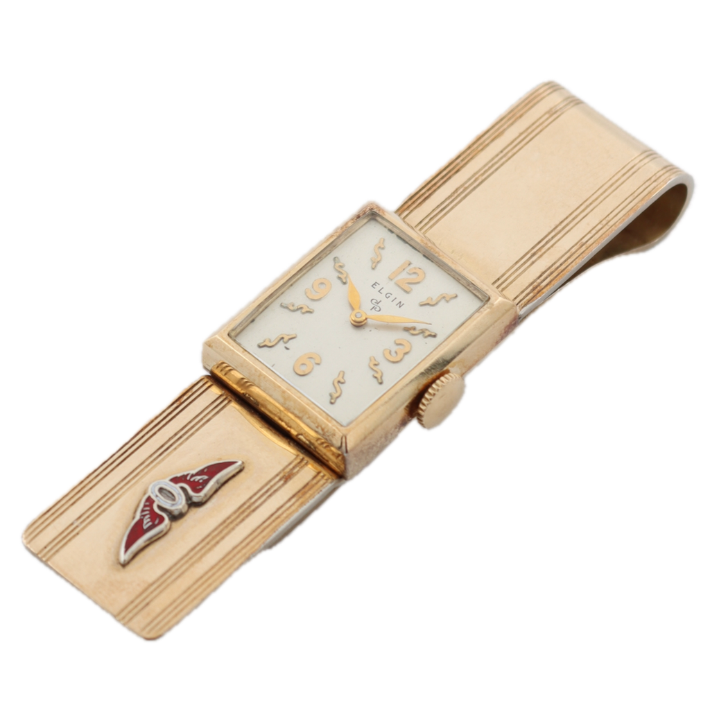 Vintage 17mm Elgin Men's Mechanical Pendant / Money Clip Watch USA 10k GF
