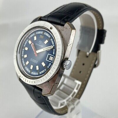 Vintage Rodania 25 Jewel Mens Automatic Wristwatch AS 1913 Steel Blue Dial Diver