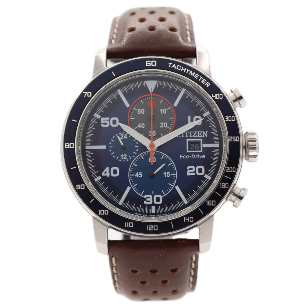 44mm Citizen B612-S111200 Blue Dial Men's Quartz Chronograph Wristwatch Steel