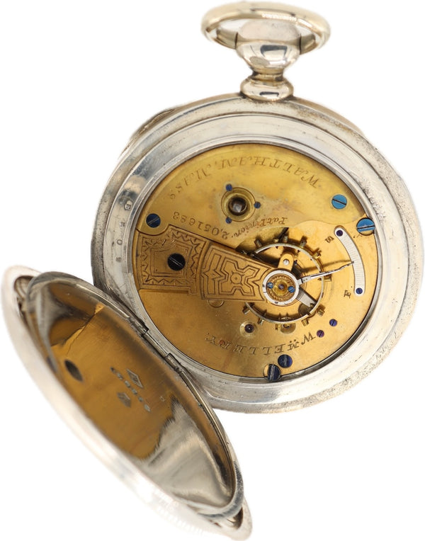 Antique 18S Waltham 4 Ounce Key Wind Open Face Pocket Watch Ellery Coin Silver