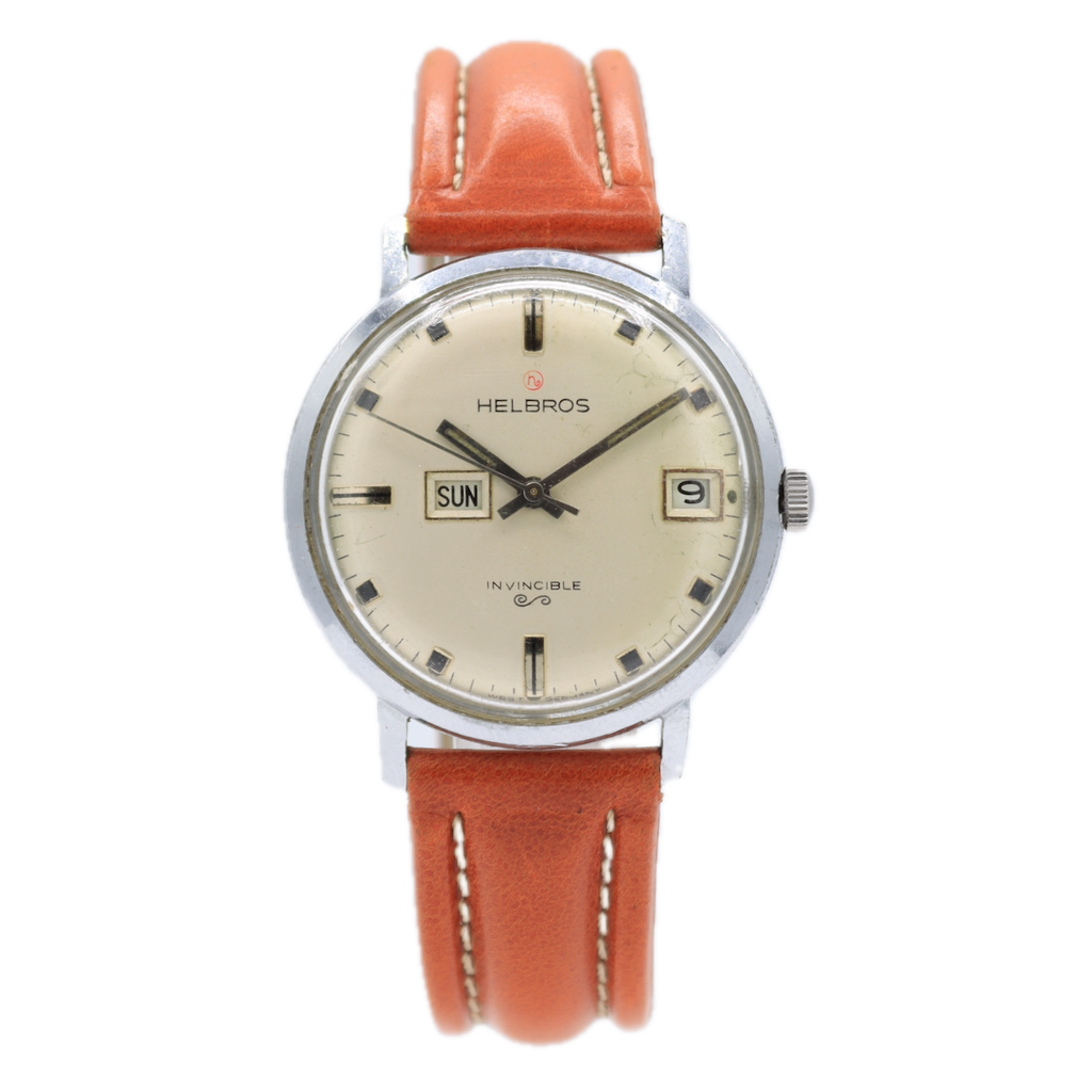 Vintage 35mm Helbros Invincible Men's Mechanical Wristwatch PUW 463 Chrome