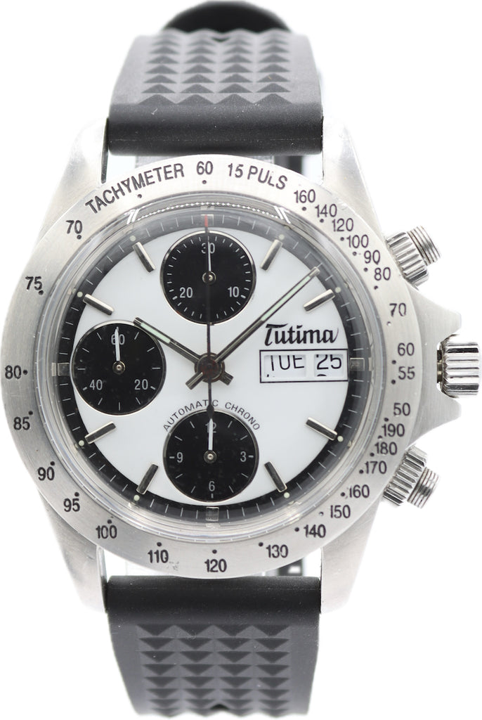 38mm Tutima Panda Dial Men's Automatic Chronograph Wristwatch Val. 7750 Steel