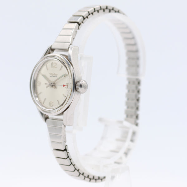 Vintage 23mm Wyler Sunburst Red Pointer Ladies Mechanical Wristwatch Swiss Steel