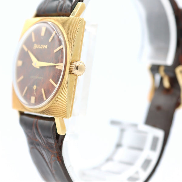Vintage 26.5mm 1977 Bulova Tortoise Shell Men's Mechanical Wristwatch 18k Gold