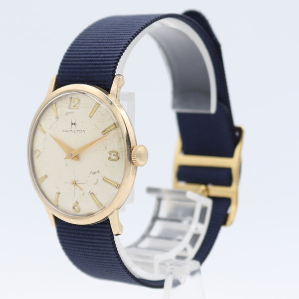 Vintage 33mm Hamilton Linen Dial Men's Mechanical Wristwatch 686 Swiss 10k RGP