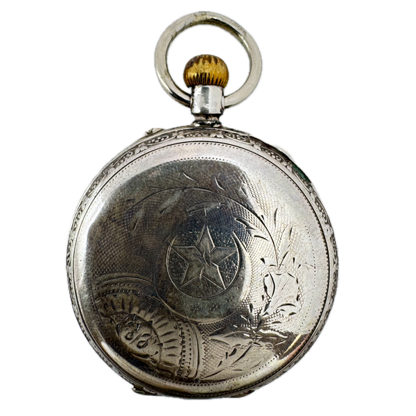 Antique K&M Moon Star Cylinder Escapement Pocket Watch Sterling Silver Swiss