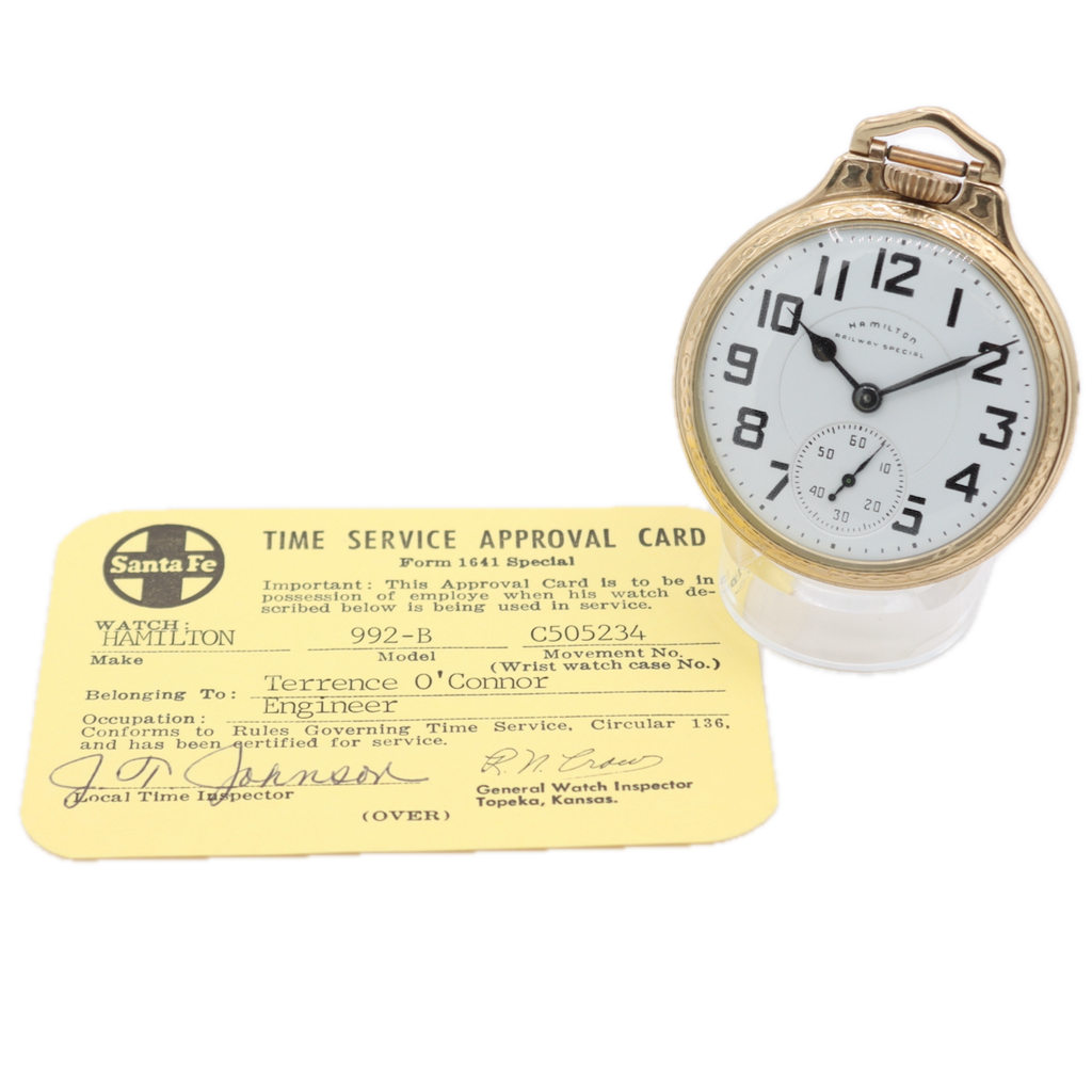Antique 16s 1966 Hamilton 21 Jewel Pocket Watch 992B w Approval Card 10k GF