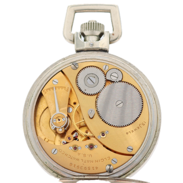 Antique 16s 1943 Elgin Jitterbug Type A-8 15J Pocket Watch 582 WW2 Nickel USA