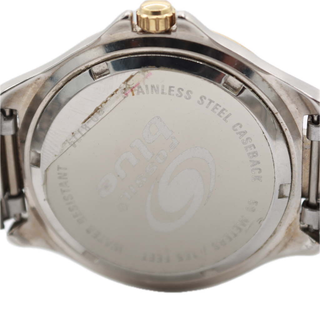 Vintage Fossil Blue Calendar Hex Dial Men's Quartz Wristwatch