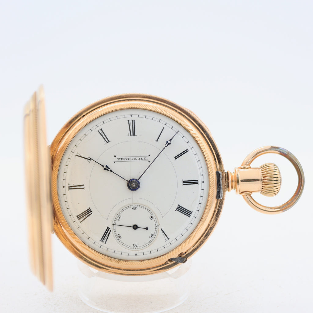 Antique 18s 1885 Peoria 15 Jewel Mechanical Hunter Pocket Watch USA
