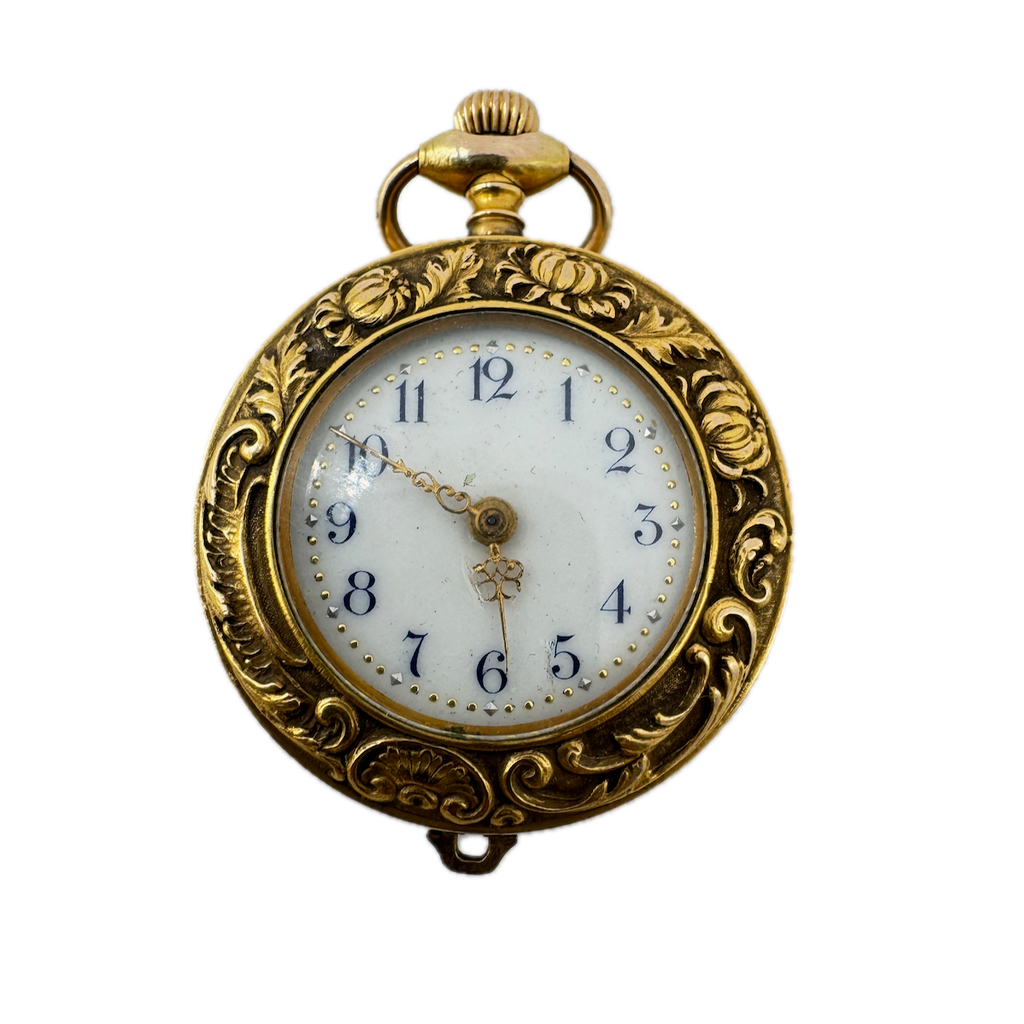 Antique Repousse Case Duplex Escapement Pocket Watch Gold FIlledfor Repair