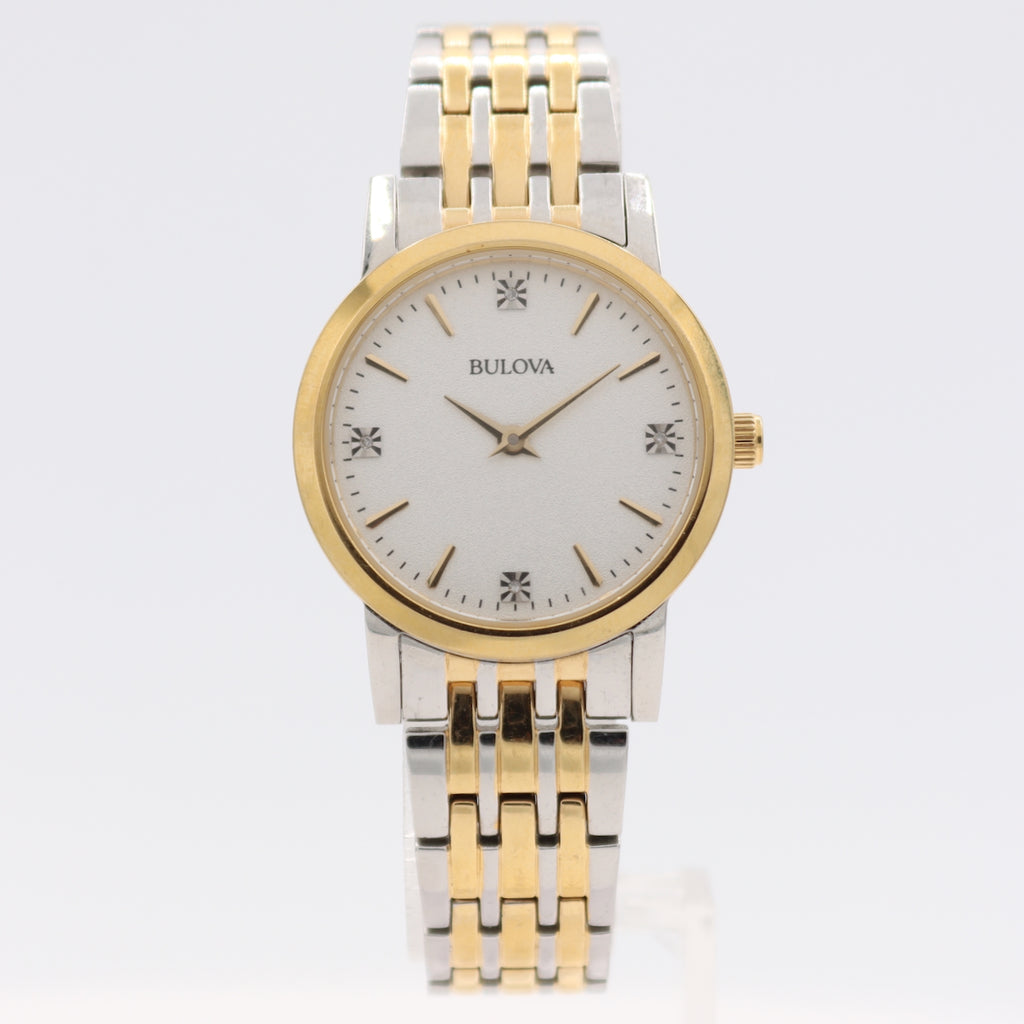 27mm Bulova 98P115 Classic Ladies Quartz Wristwatch Two Tone Four Diamonds