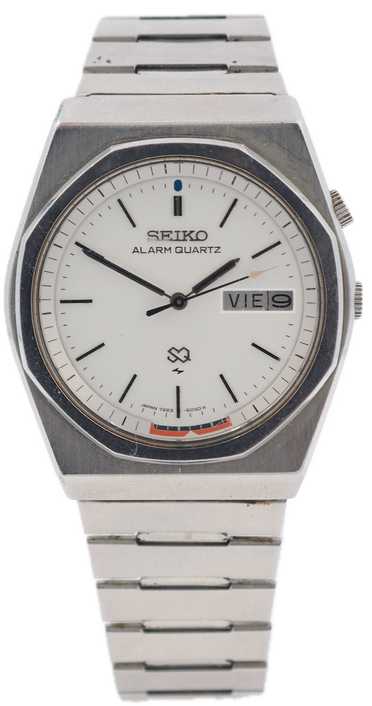 Vintage Seiko 7223-6050 SQ Alarm Day date Men's Quartz Wristwatch Japan Steel