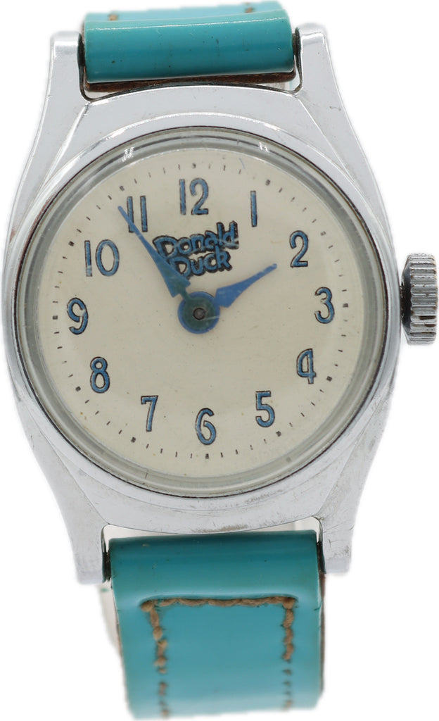 Vintage 23mm Donald Duck Children's Mechanical Wristwatch Stainless and Chrome