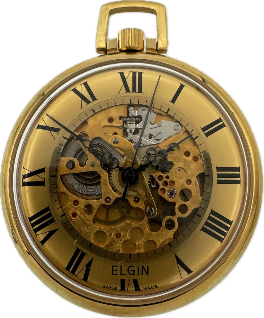 Vintage Elgin Skeleton 17 Jewel Mechanical Open Face Pocket Watch Base Metal