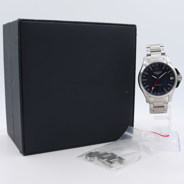 41mm Longines L3.687.4.99.6 Conquest GMT Men's Automatic Wristwatch Steel W/Box