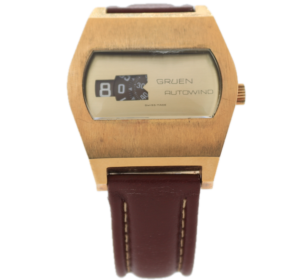 Vintage Gruen Chunky Men's Jump Hour Digital Automatic Wristwatch 1286-21 Swiss