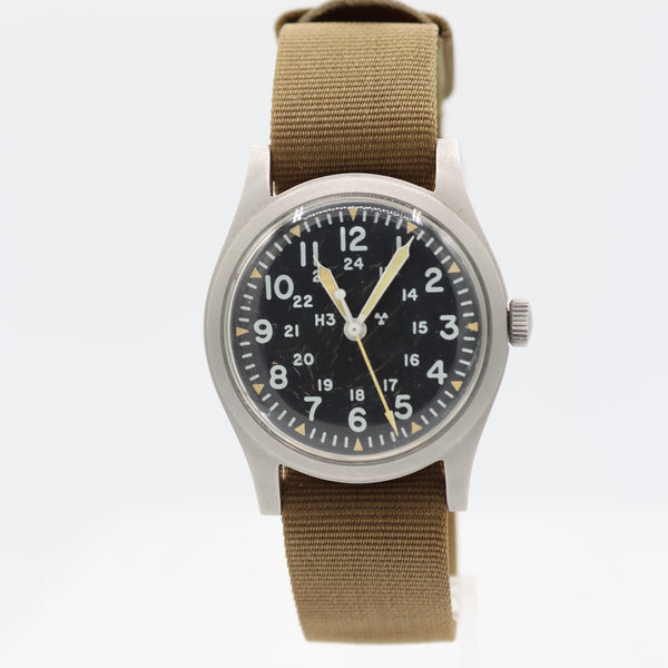 Vintage 33mm 1977 Hamilton H3 Military Men's Mechanical Wristwatch 447 Steel