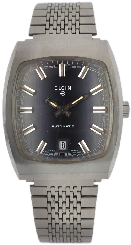 Vintage Elgin Purple Fade Date Jumbo Men's Automatic Wristwatch Swiss Steel
