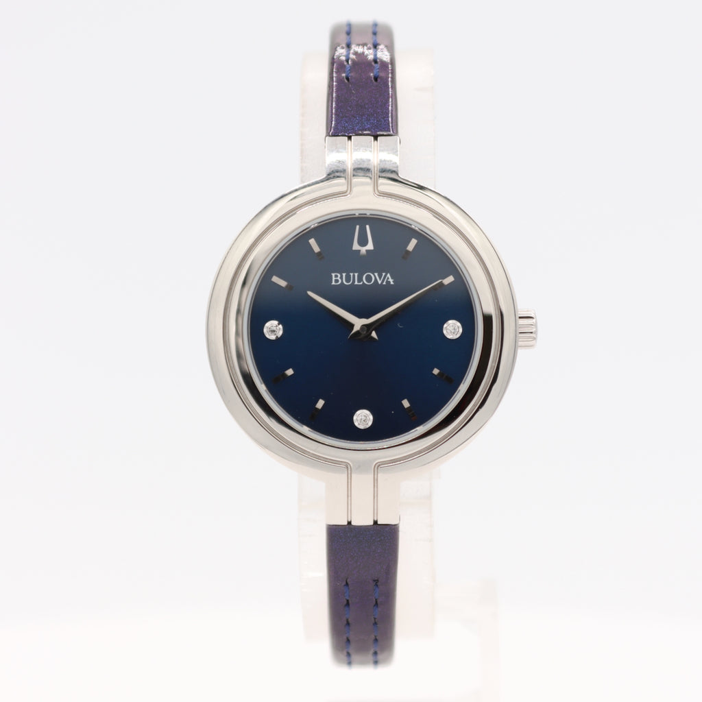 30mm Bulova 96P212 Rhapsody Diamond Ladies Quartz Wristwatch Blue Dial W/ Box