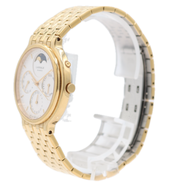 34mm Lassale 7F69-6029 Moonphase Triple Date Men's Quartz Wristwatch Near Mint