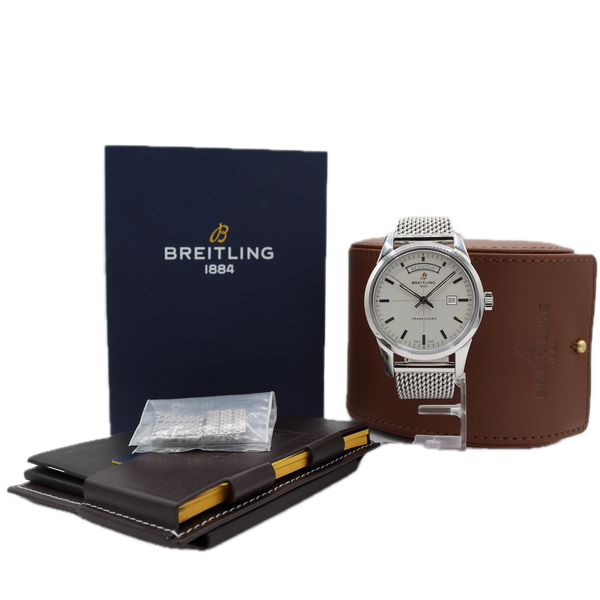 Breitling Transocean Day and Date Men's Wristwatch B45 Swiss Made Steel