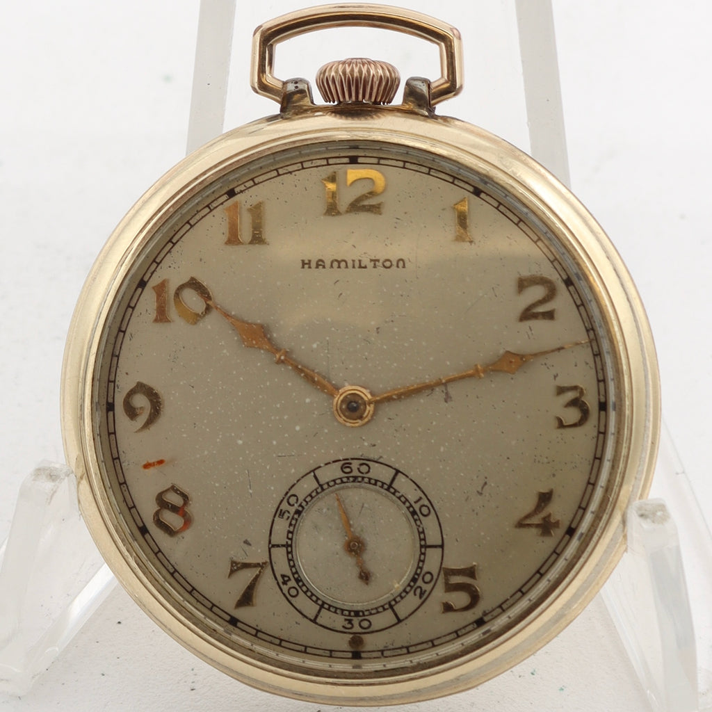 Vintage 10s 1938 Hamilton Gilded Dial 21 Jewel Pocket Watch 921 14k GFUSA