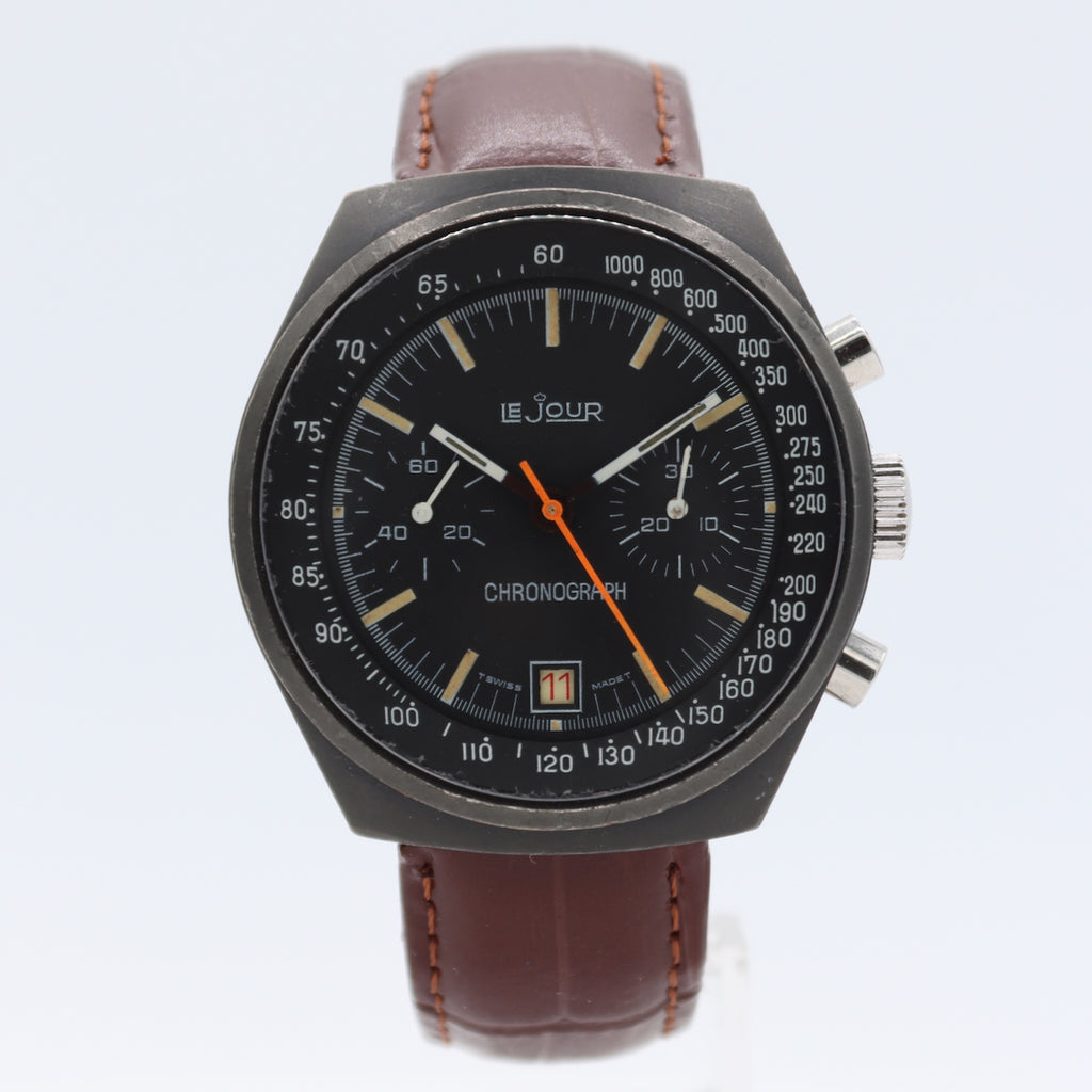Vintage Le Jour Men's Chronograph Wristwatch Valjoux 7734 Black PVD Serviced