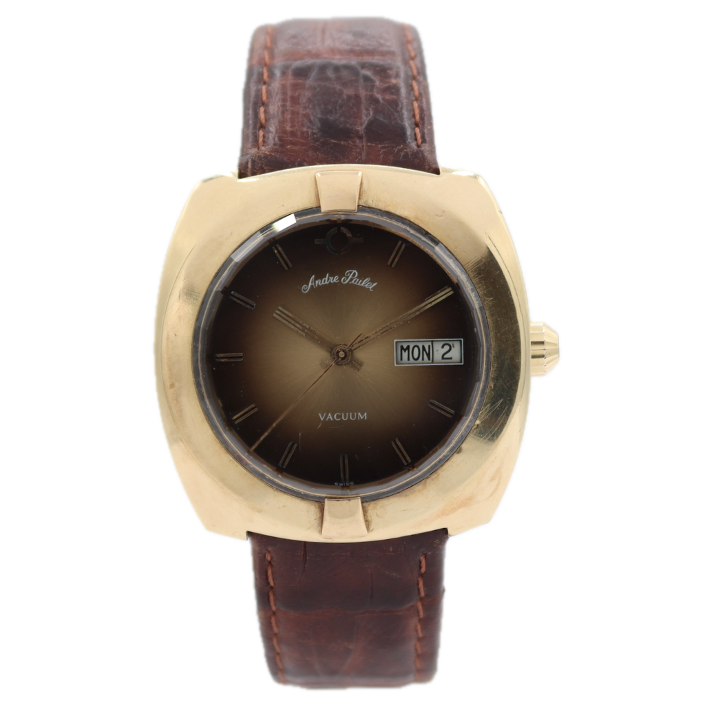 Vintage Andre Pailet Vacuum Day Date Men's Automatic Wristwatch Swiss Two Tone