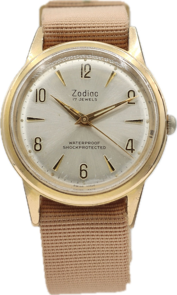 Vintage 33mm Zodiac Waterproof Men's Mechanical Wristwatch Swiss Gold Plated