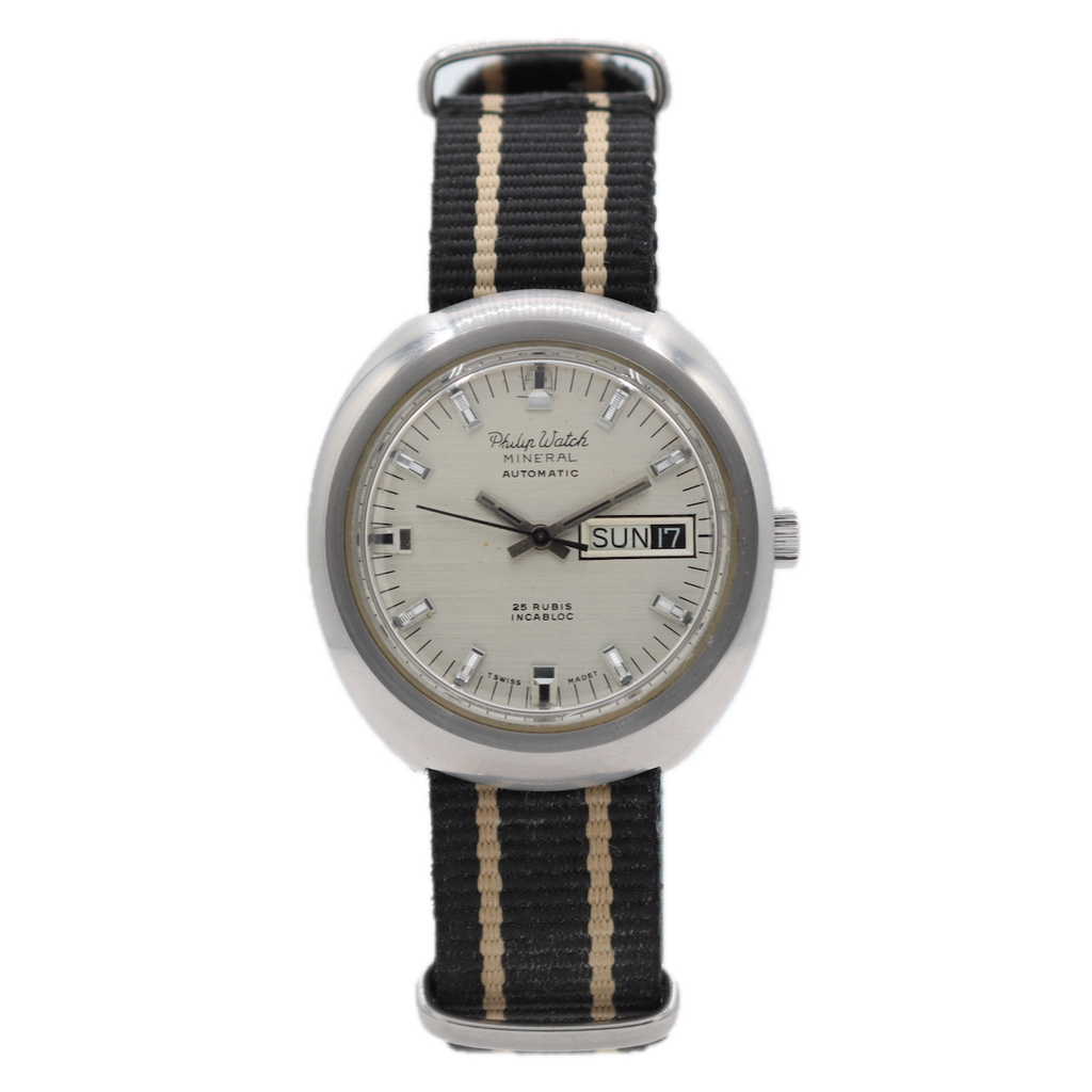 Philip Watch Mineral Day Date Men's Automatic Wristwatch ETA 2789-1 Swiss Steel