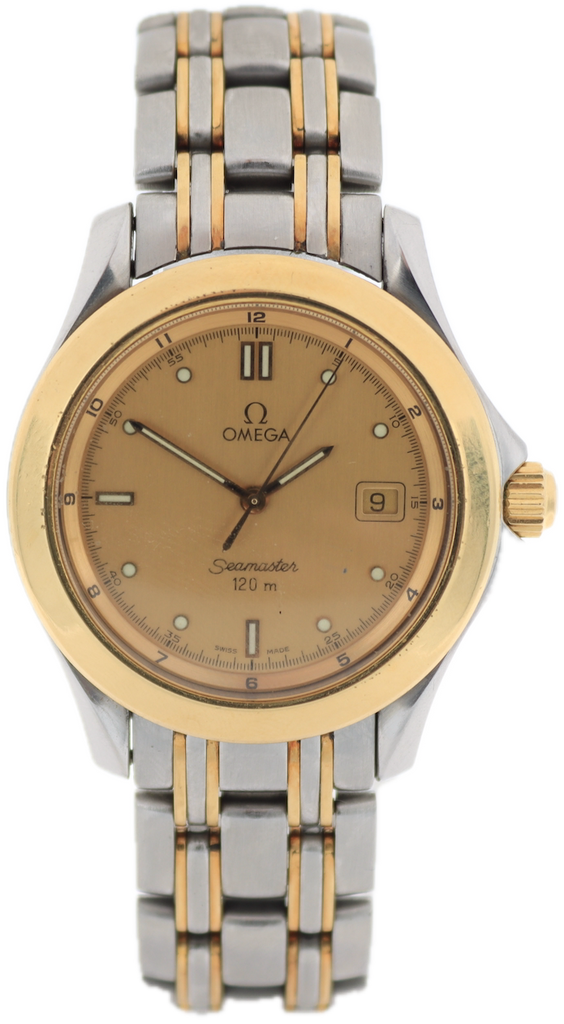 Vintage Omega 196 1501 Seamaster 120 Two Tone Date Men's Quartz Wristwatch Swiss