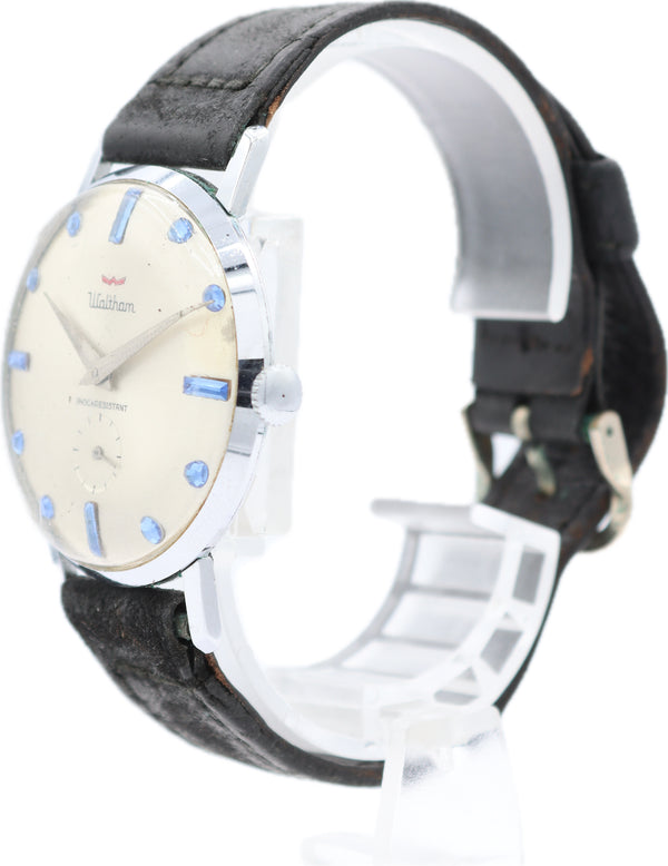 Vintage 35mm Waltham Blue Jeweled Men's Mechanical Wristwatch AS 1690 Swiss