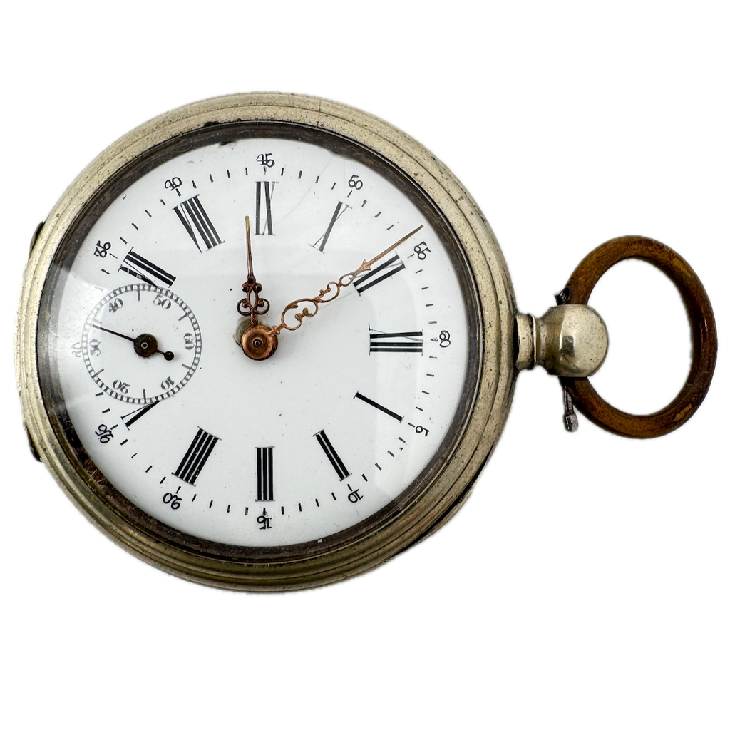 Antique E. H. N. 6 Jewel Mechanical Cylinder Escapement Pocket Watch Nickel