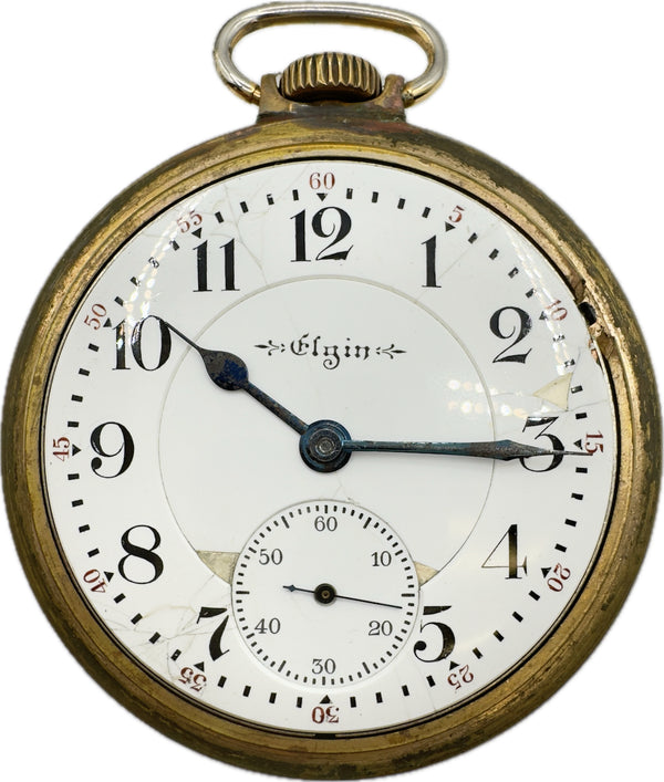 Antique 18S Elgin Diamond End Stone Railroad Pocket Watch Veritas Gold Filled