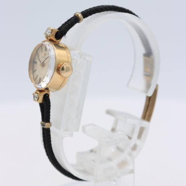 Vintage Omega Diamond Cocktail Ladies Mechanical Wristwatch 485 Swiss 14k Gold