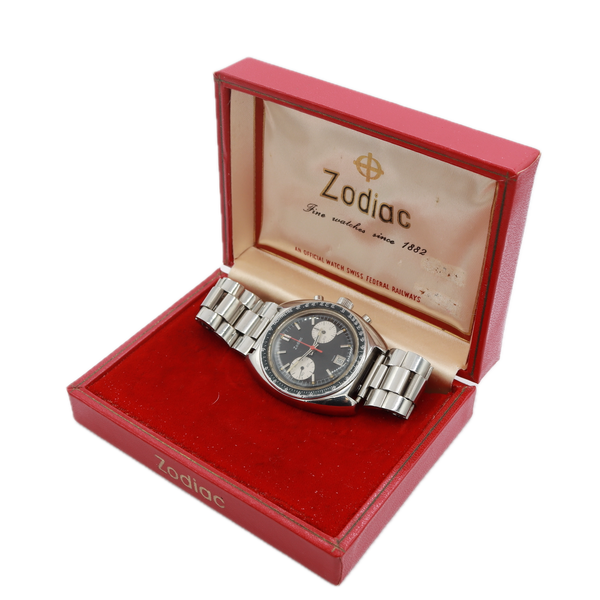 Vintage Zodiac 734 713 Panda Men's Chronograph Wristwatch Swiss Steelw/ Box