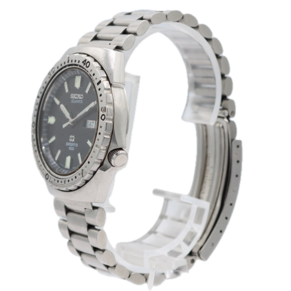 Vintage 37mm Seiko 7123-8219 Sports 100 Men's Quartz Wristwatch 7123A Steel
