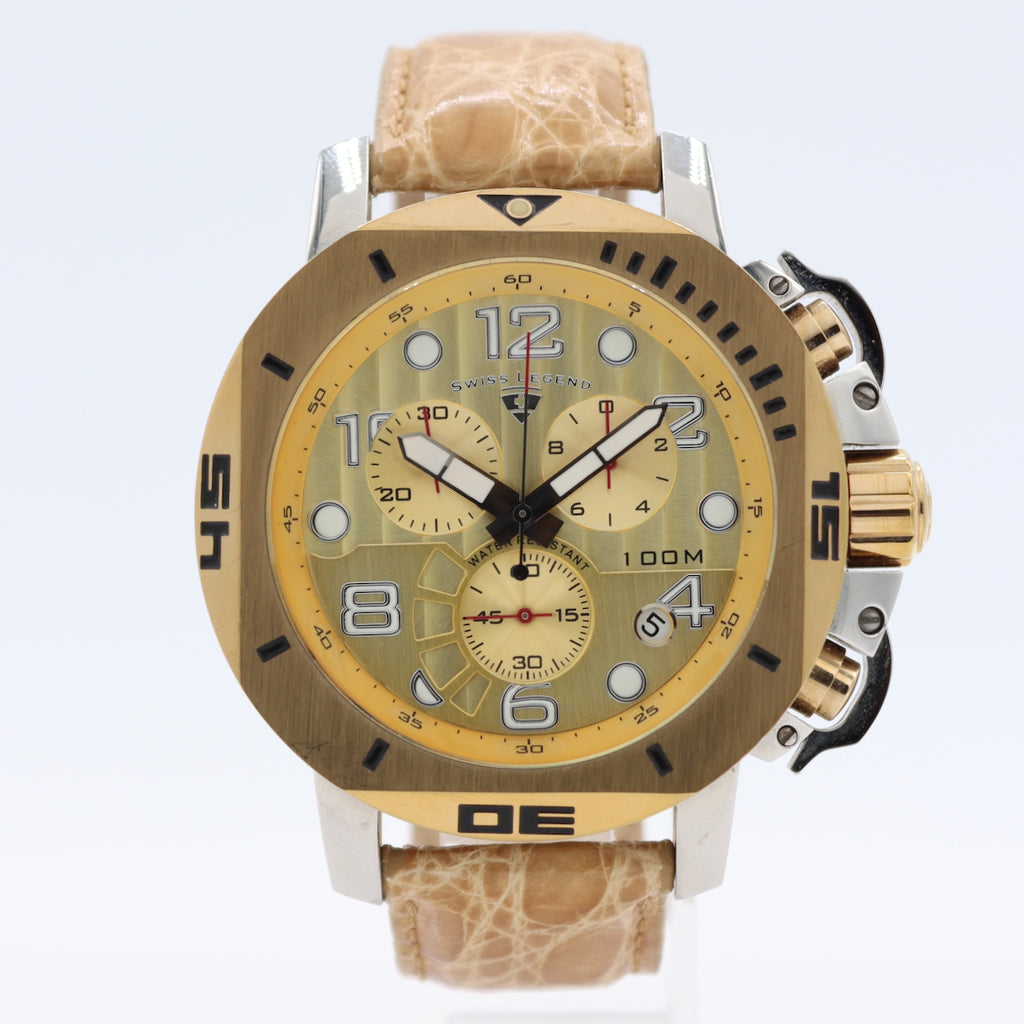 Swiss Legend Scubador Men's Quartz Wristwatch Swiss Two Tone Chronograph 100M