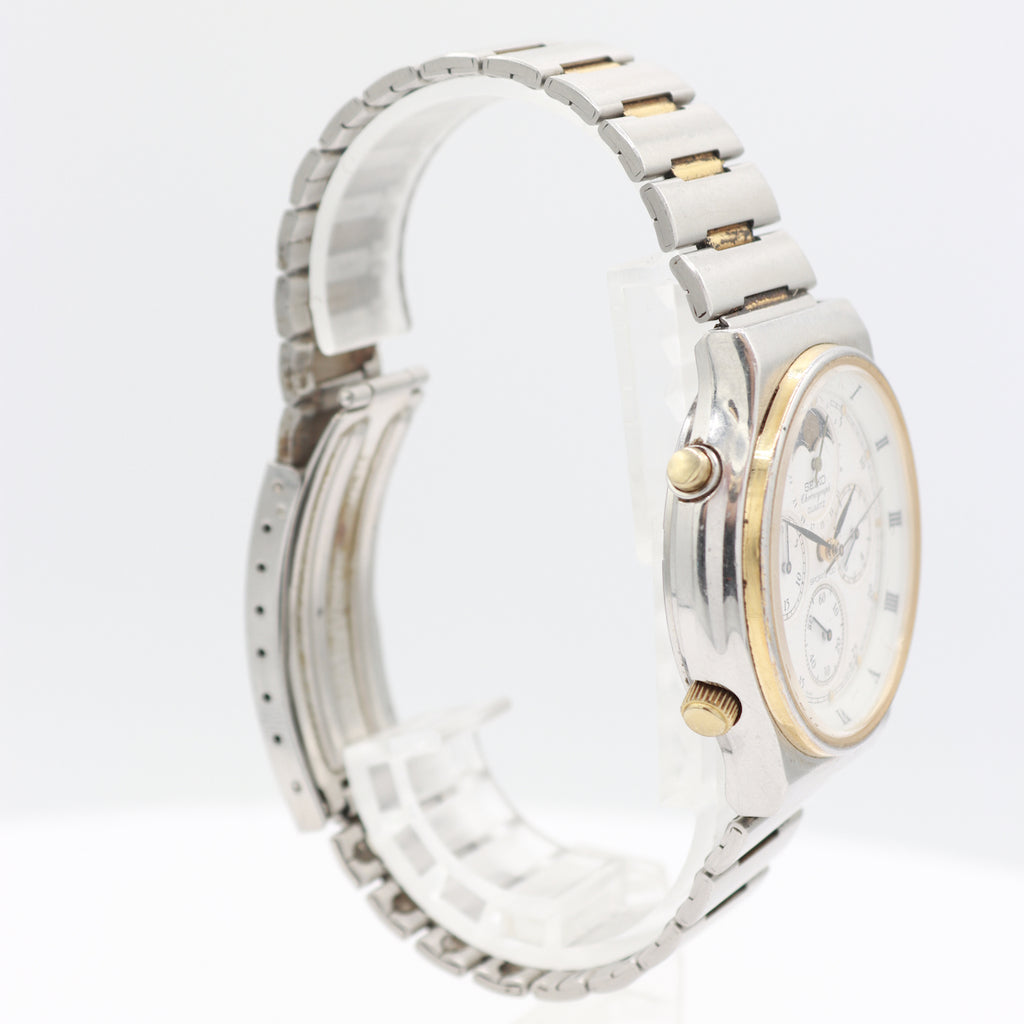 Vintage Seiko 7A48-7009 Moon Phase Men's Quartz Chronograph